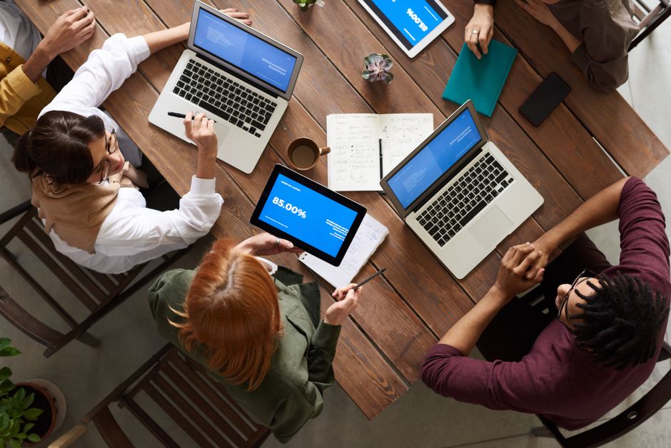 Team discussion in a boardroom
